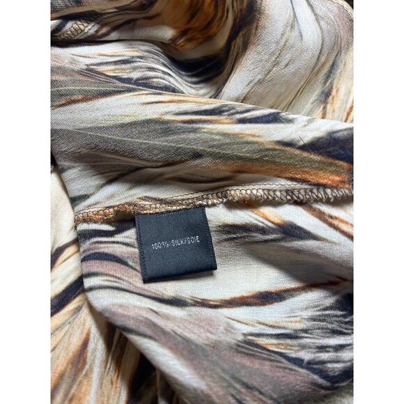 Lafayette 148 Autumn Brown Orange Feather Print V-Neck Silk Blouse Size 12 - Picture 5 of 7